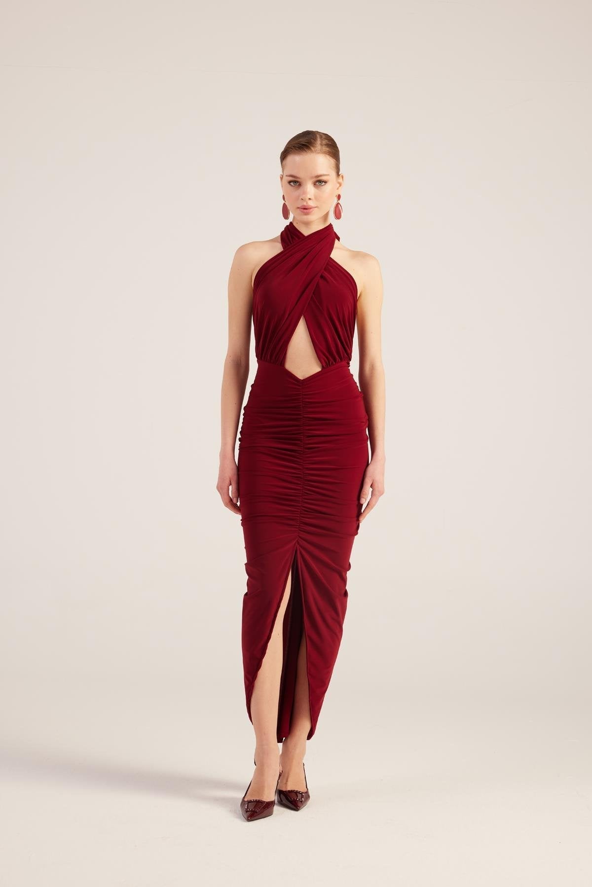 Marie Burgundy Backless Slit Maxi Dress Buy Me Fur Ltd