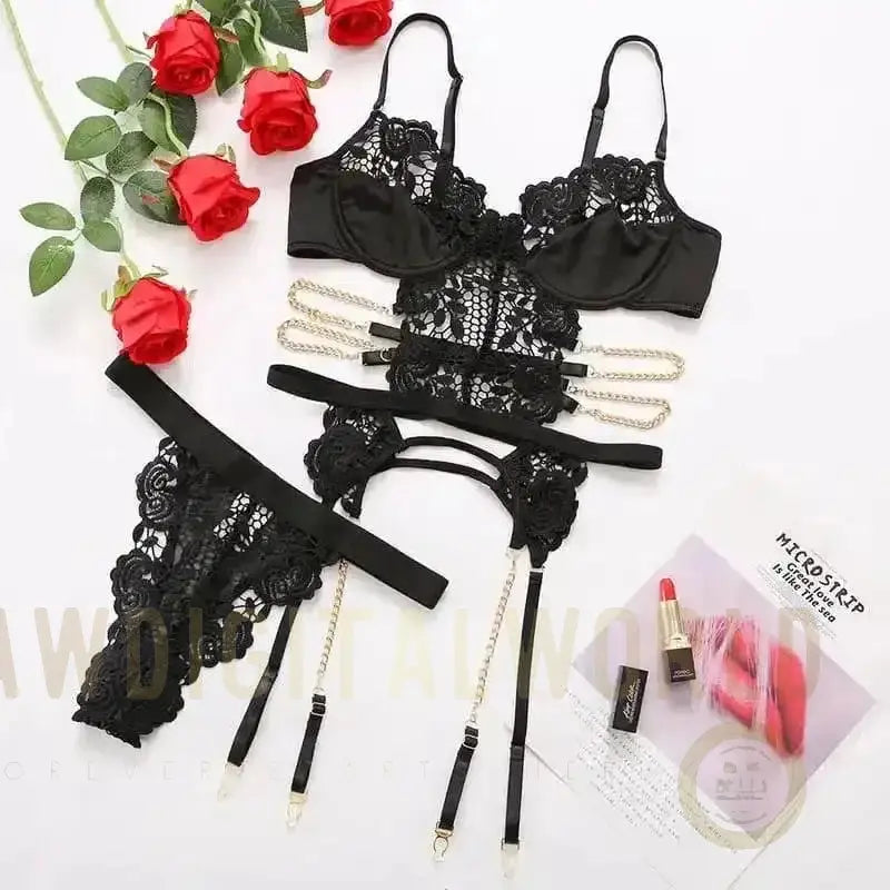 Black Chain Bustier Garter Belt Fashionfitz
