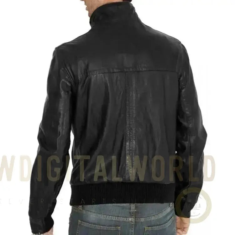 Men's Black Fitted Leather Bomber Jacket Riders Republic UK