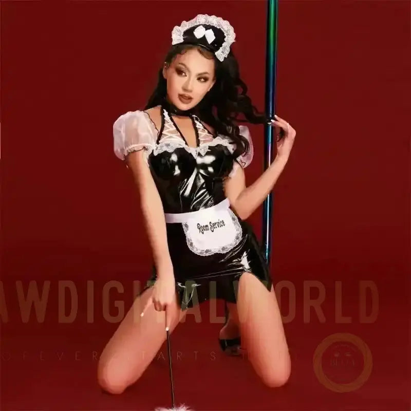 Black PU Naughty French Maid Costume Fashionfitz