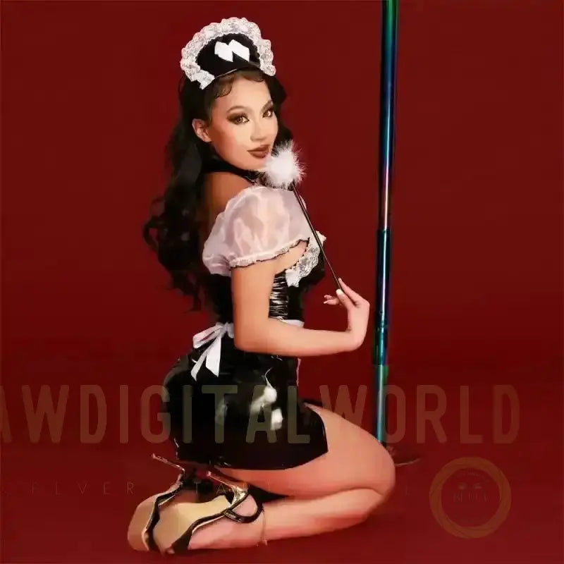 Black PU Naughty French Maid Costume Fashionfitz