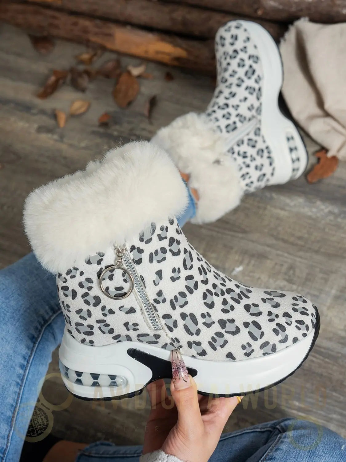 Side Zipper Leopard Platform Boots Coral Vanilla