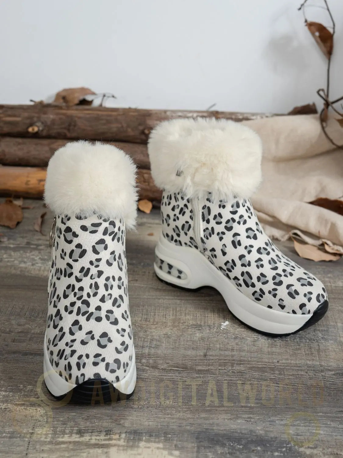 Side Zipper Leopard Platform Boots Coral Vanilla