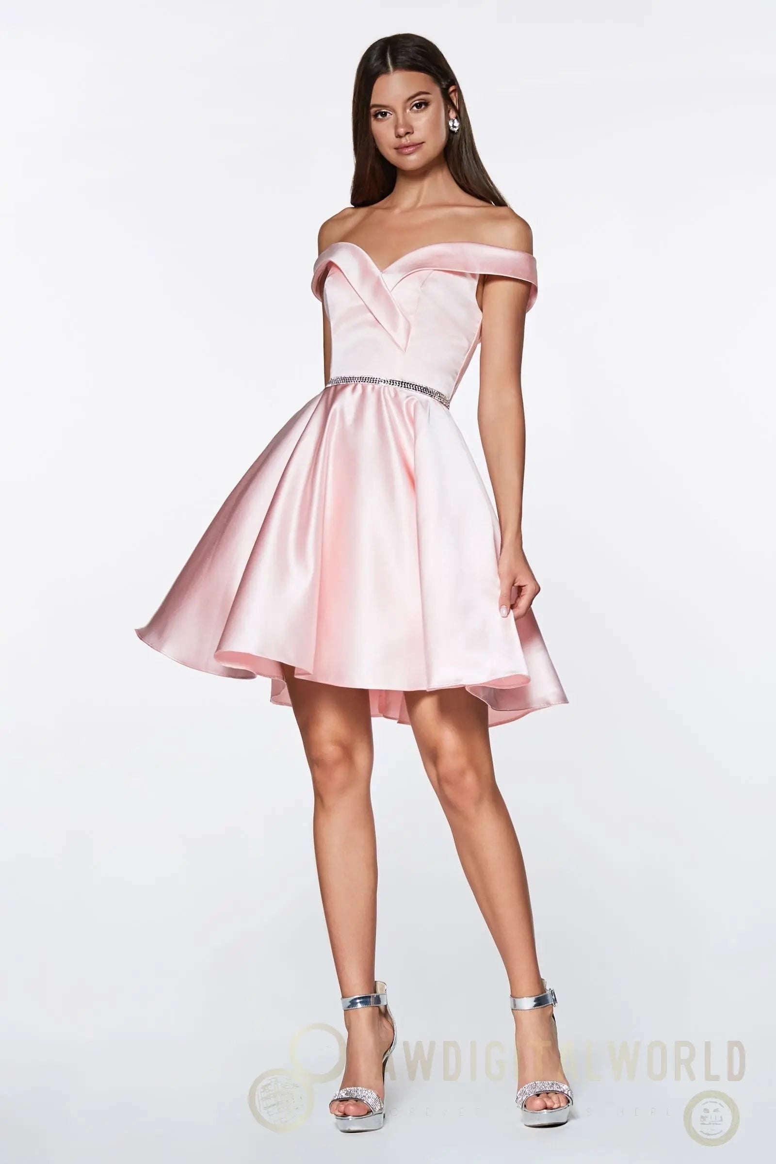 Short Satin Off The Shoulder Dress-2