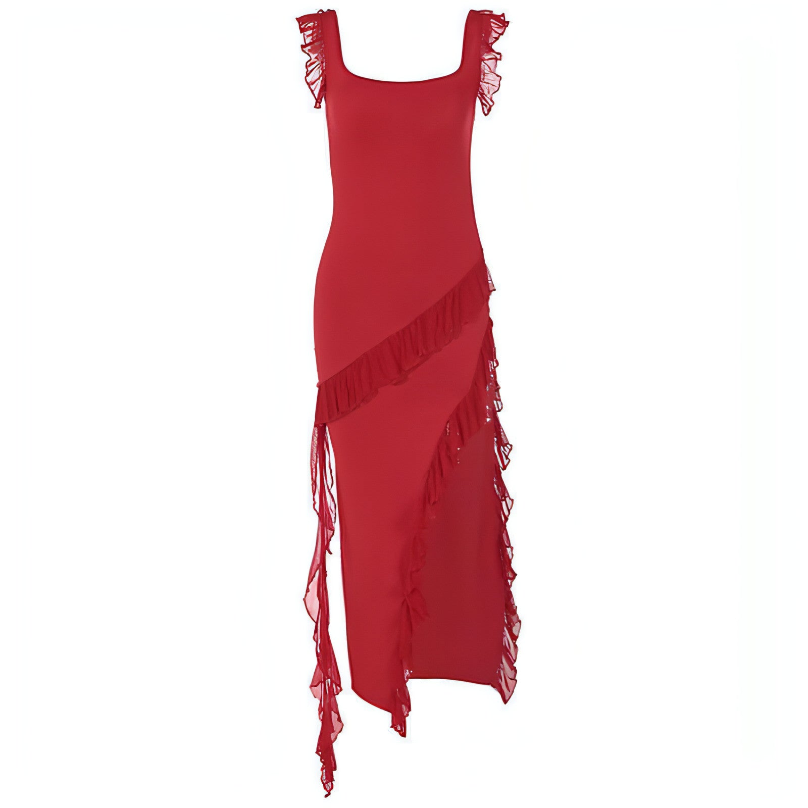 Female Summer Fashionable Stringy Selvedge Stitching Temperament Dress Carmine Juneberry