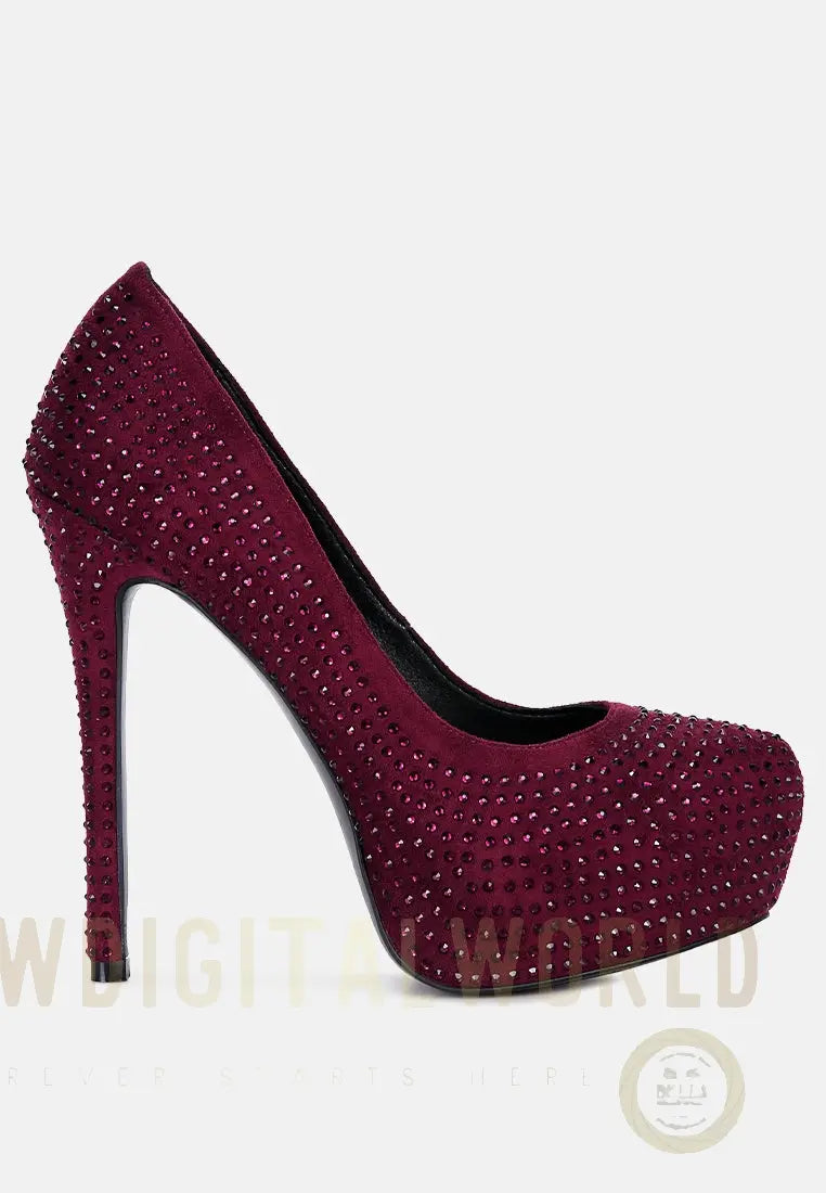 Clarisse Diamante Faux Suede High Heeled Pumps London Rag