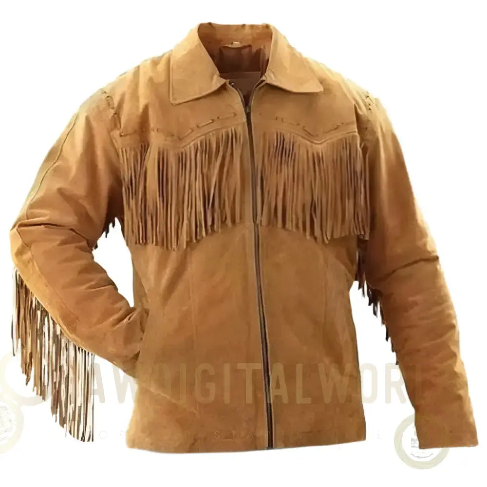 Men's Brown Suede Western Fringe Leather Jacket Riders Republic UK