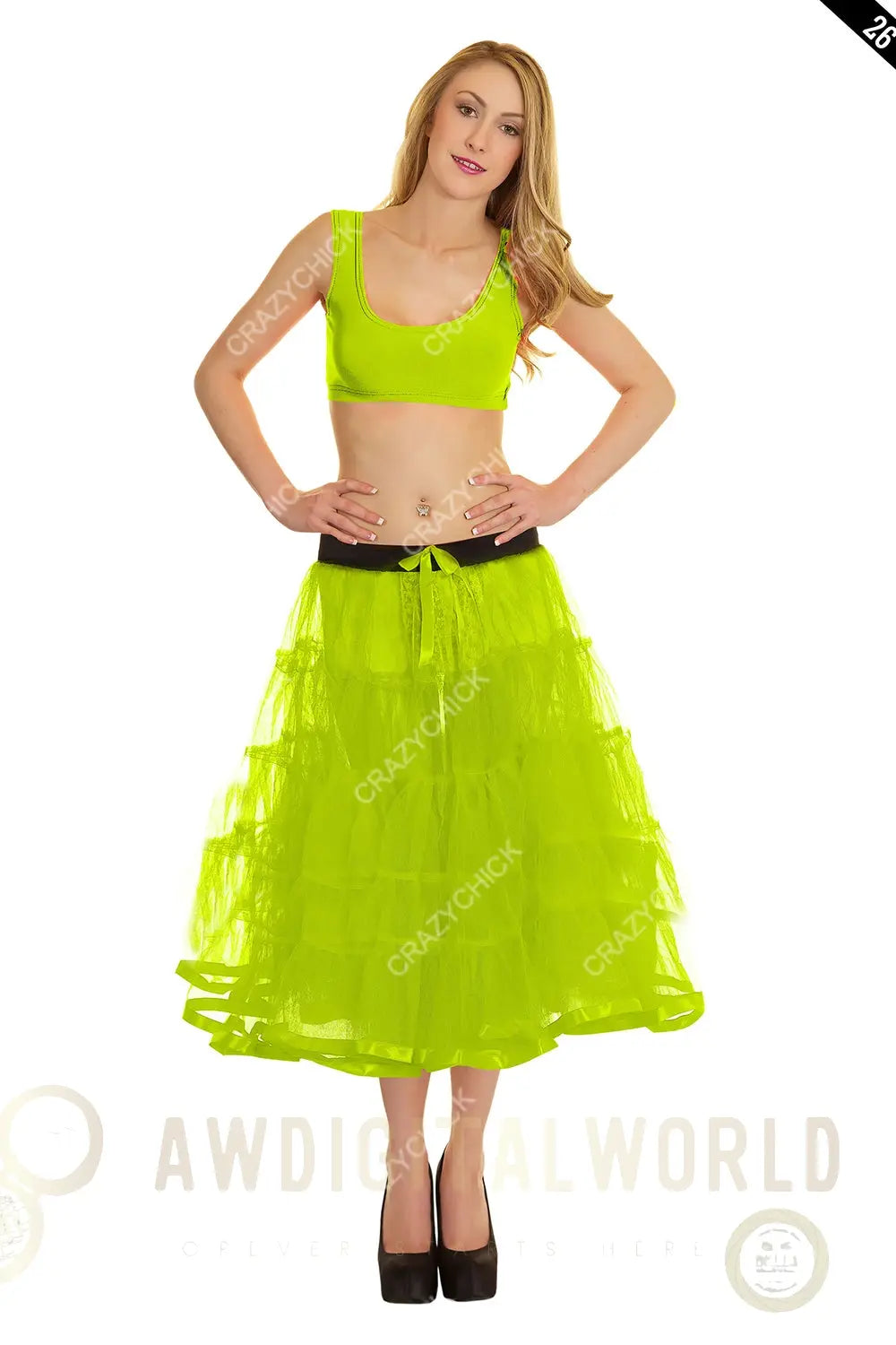 Crazy Chick Women 5 Tier Petticoat with Ribbon Yellow Ladies Tutu Skirt (Approx 26 Inches Long) Andrew & Wendy