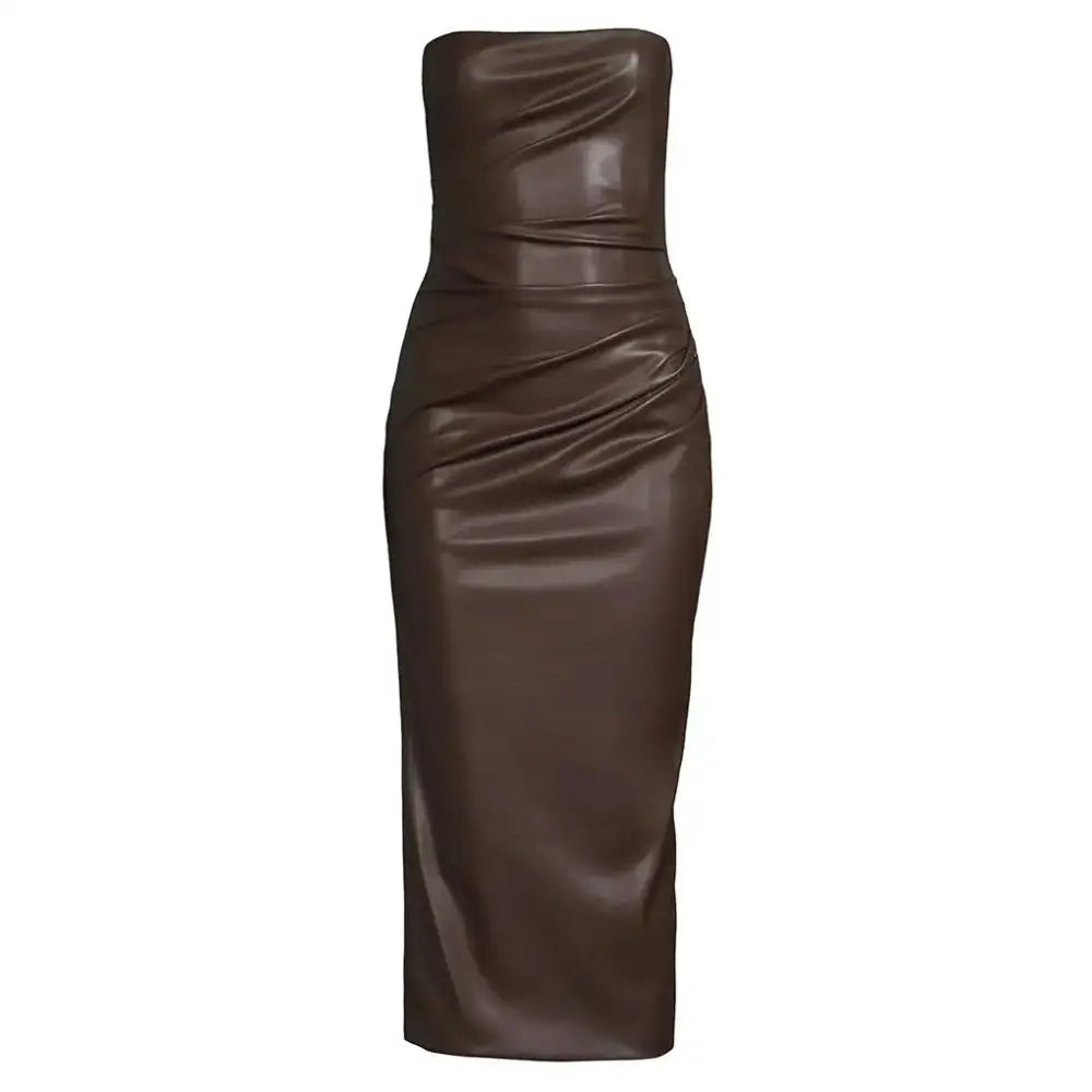Women’s Dark Brown Minimal Leather Tube Dress Riders Republic UK
