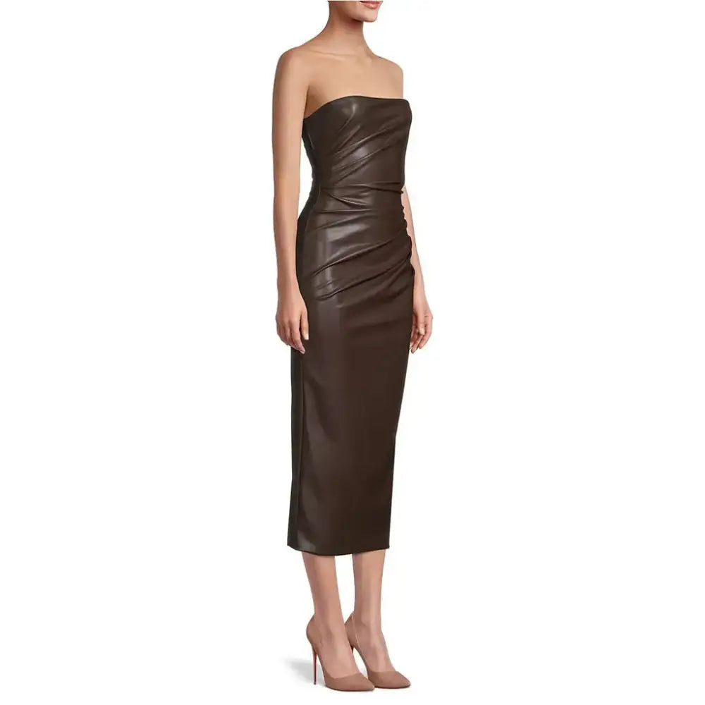 Women’s Dark Brown Minimal Leather Tube Dress Riders Republic UK