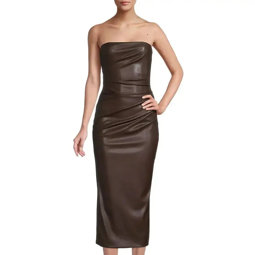 Women’s Dark Brown Minimal Leather Tube Dress Riders Republic UK