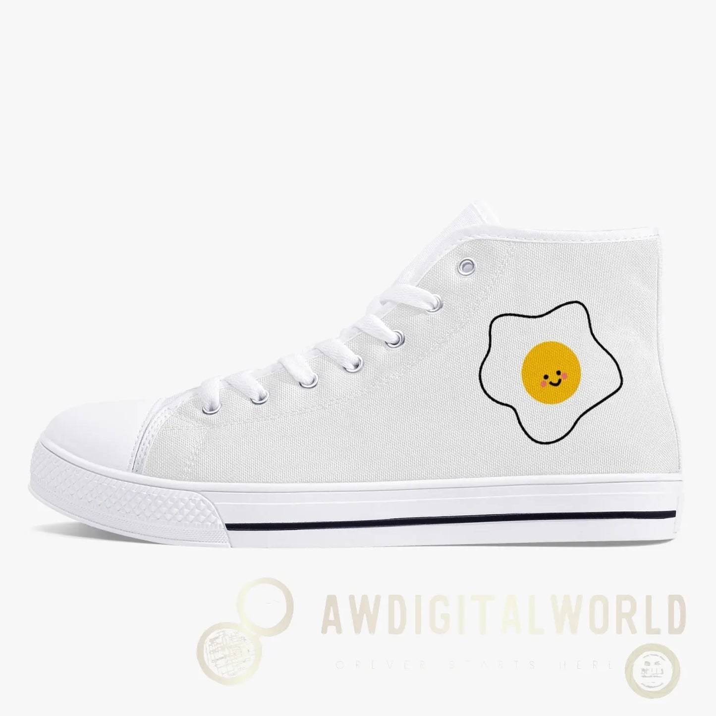 Jacki Easlick Lux Egg Classic High-Top Canvas Sneakers - White/Black Yellow Eleusis