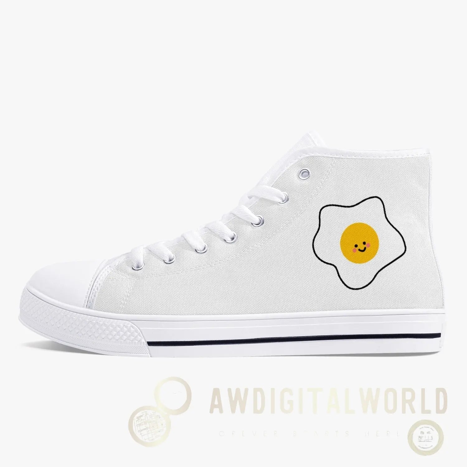 Jacki Easlick Lux Egg Classic High-Top Canvas Sneakers - White/Black Yellow Eleusis