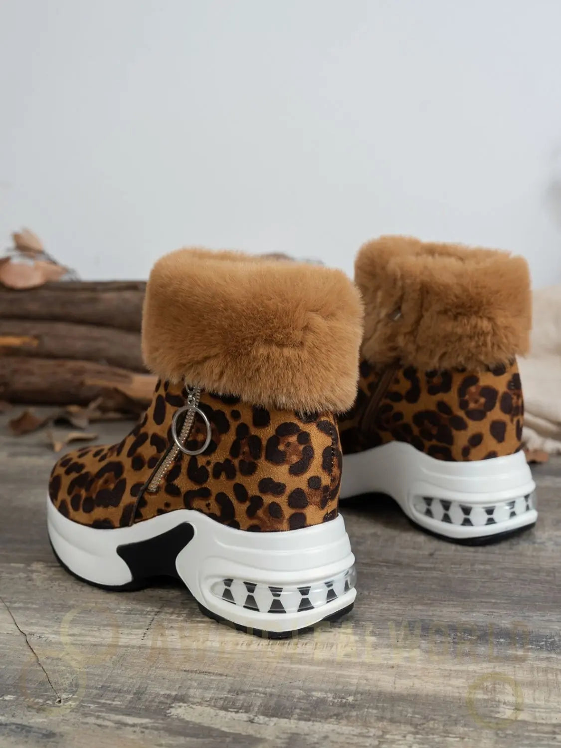 Side Zipper Leopard Platform Boots Coral Vanilla