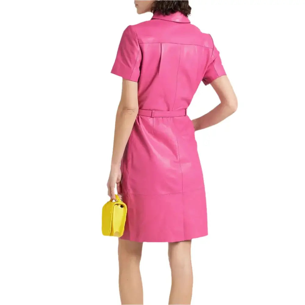 Women's Elegant Pink Leather Shirt Dress Riders Republic UK