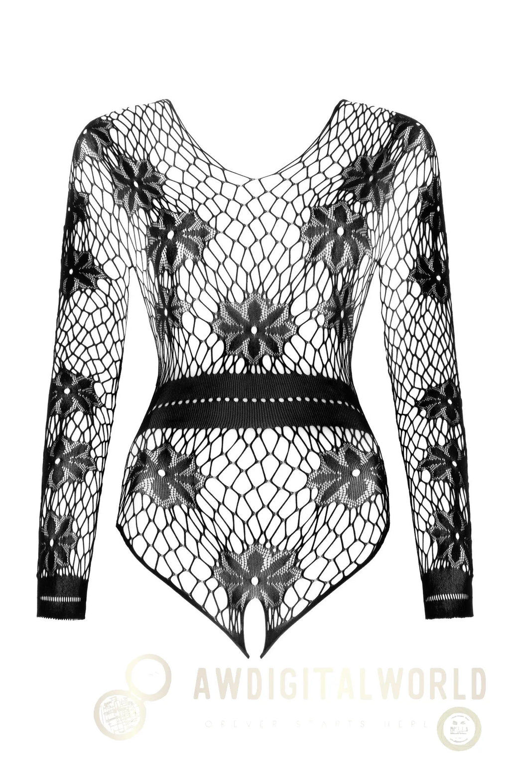 Sexy Long Sleeve Fishnet Bodysuit Regina Black-3