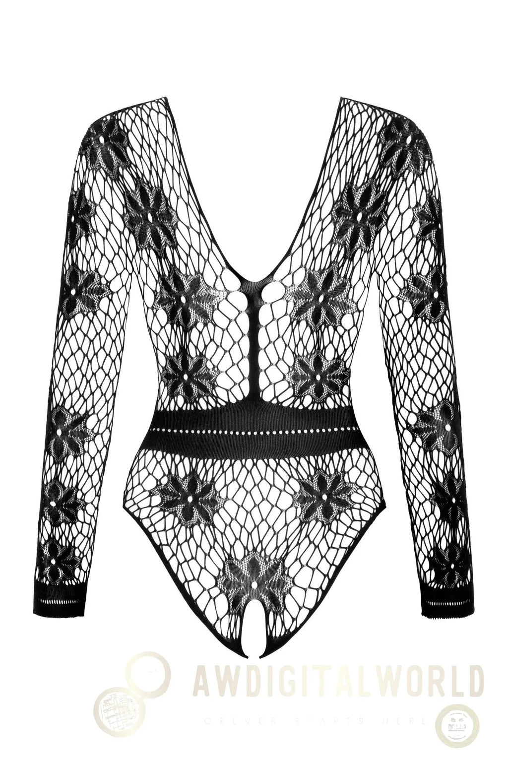 Sexy Long Sleeve Fishnet Bodysuit Regina Black-4