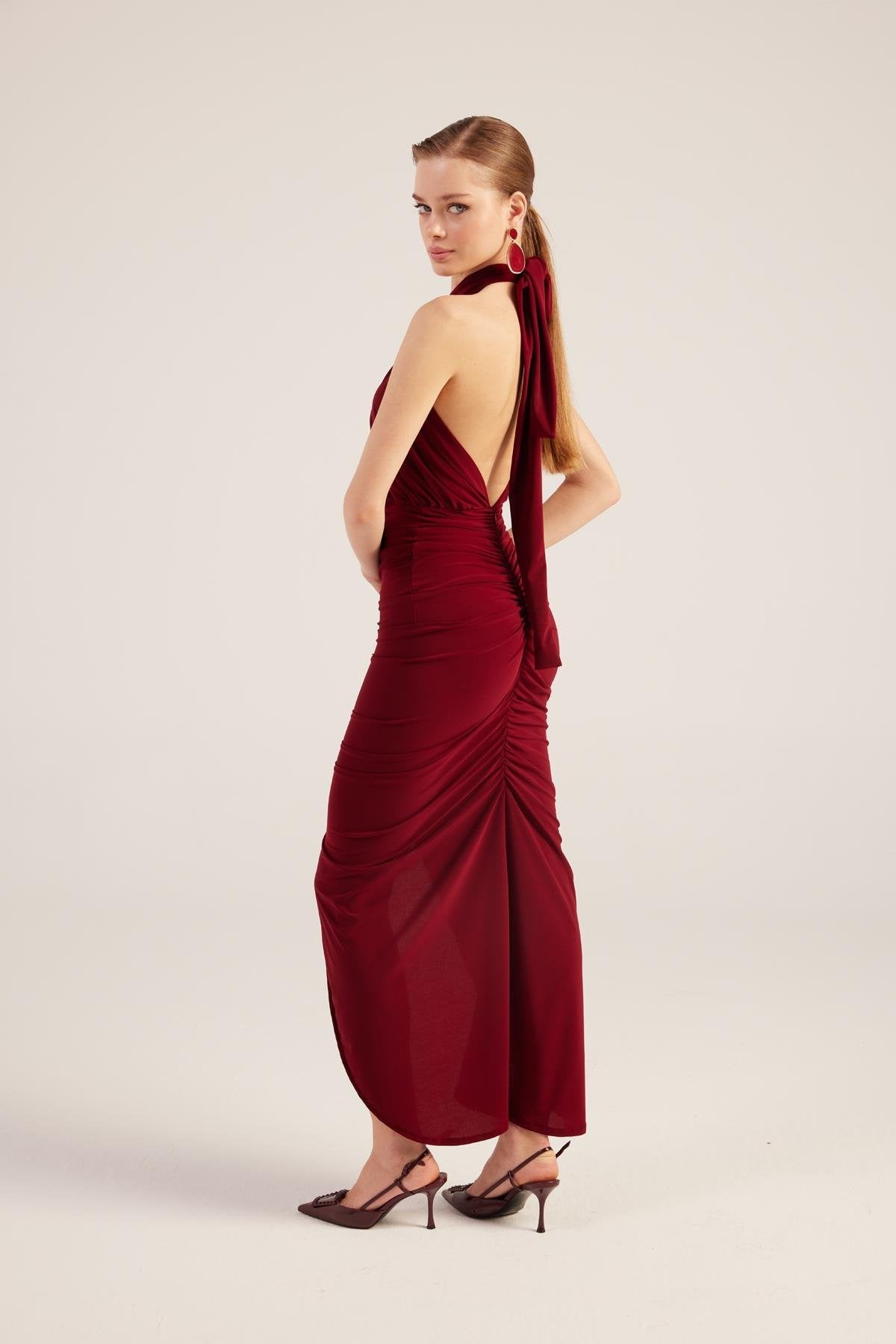 Marie Burgundy Backless Slit Maxi Dress Buy Me Fur Ltd