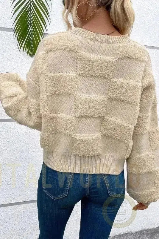 Checkered Sherpa Loose Sweater Fashionfitz
