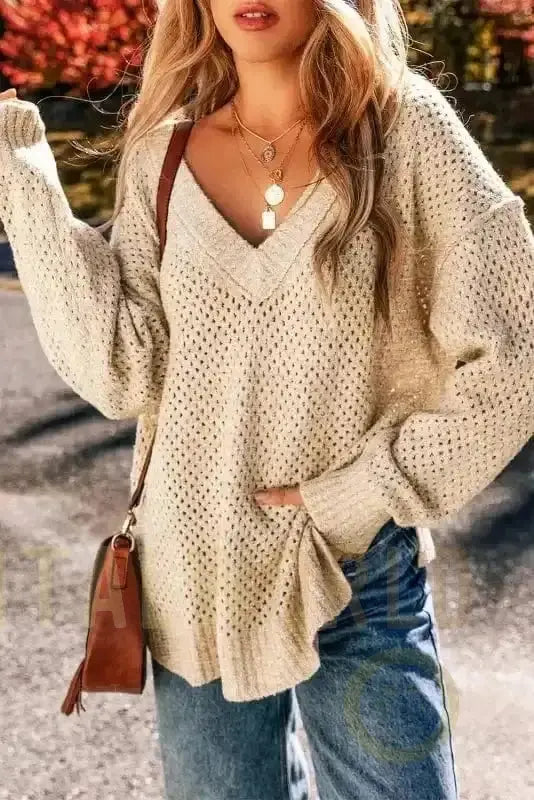 Eyelet Elegance Drop Sweater Fashionfitz