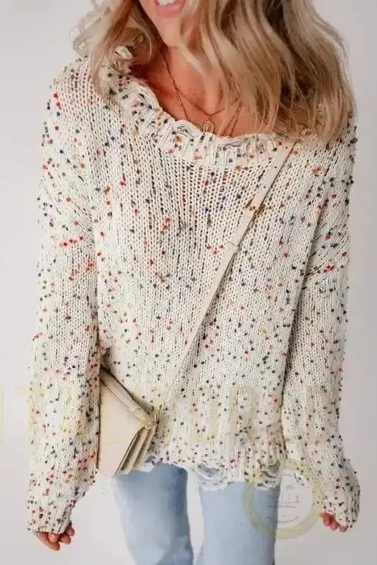 Mosaic Distressed Knit Sweater Fashionfitz