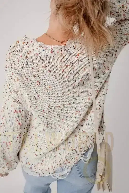 Mosaic Distressed Knit Sweater Fashionfitz