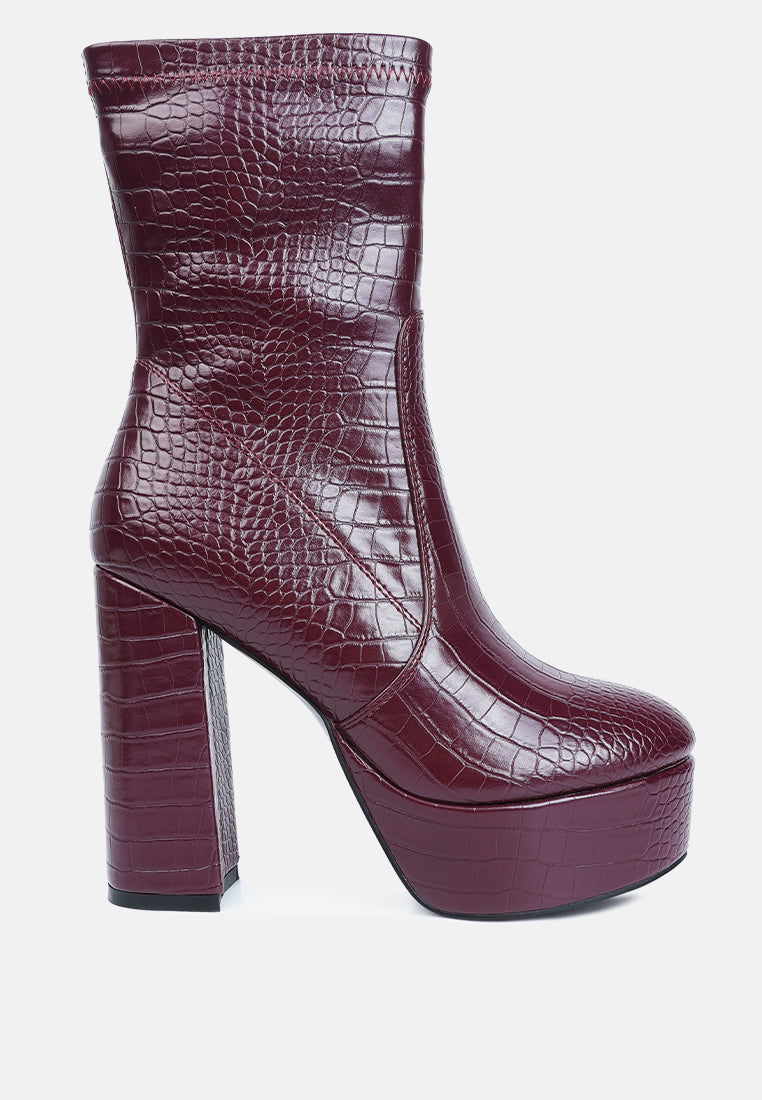 Feral High Heeled Croc Pattern Ankle Boot London Rag