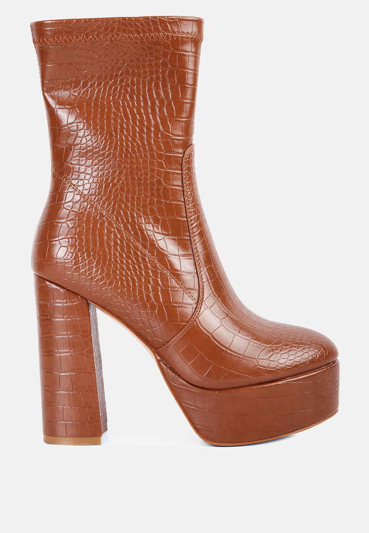 Feral High Heeled Croc Pattern Ankle Boot London Rag
