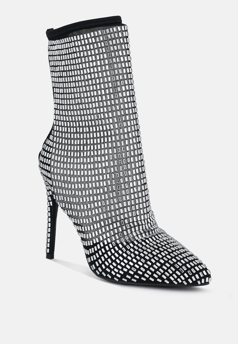 Fortunate Rhinestones Embellished Mesh Boots-2