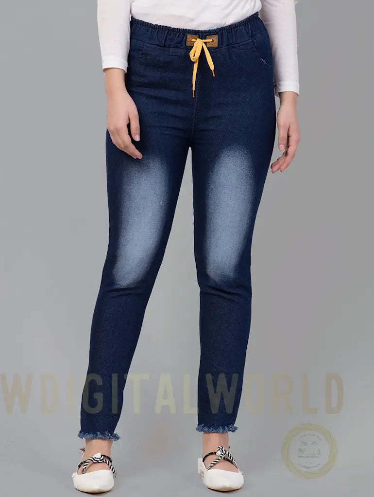 Women's Cotton  High Rise Denim Jeans(Size34)(Colornavy blue) Ochre Ourea