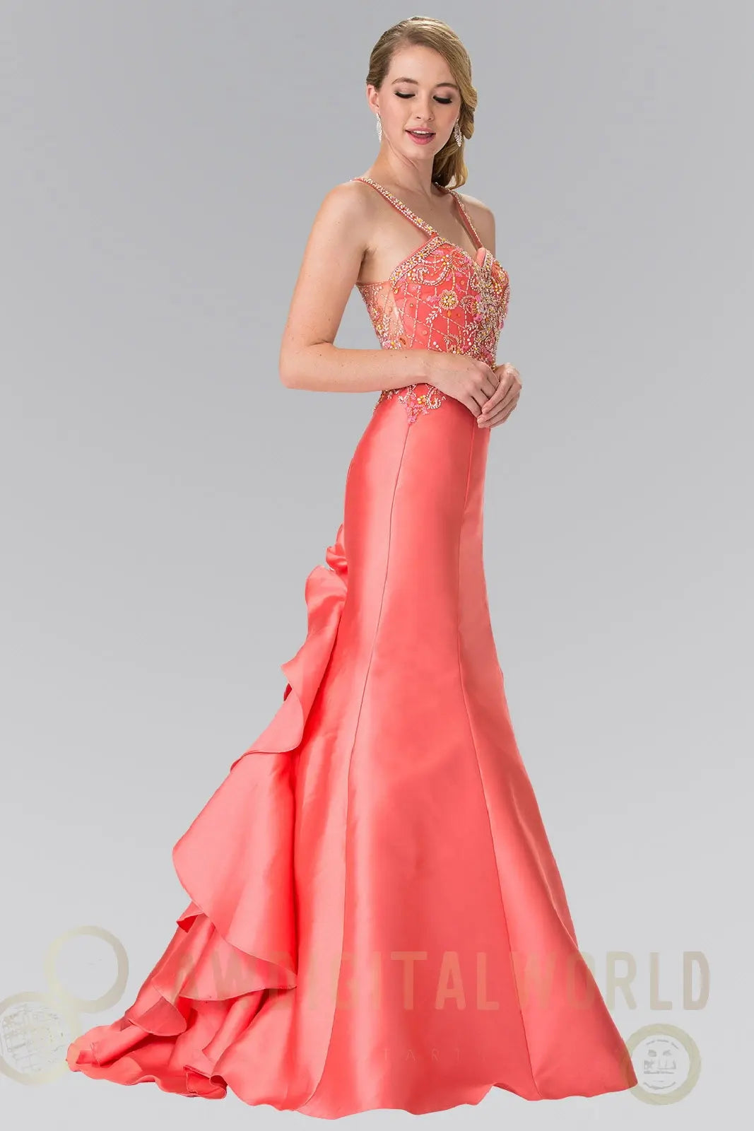 Ruffle-Back Sweetheart Mikado Dress Accented with Beading Details-4