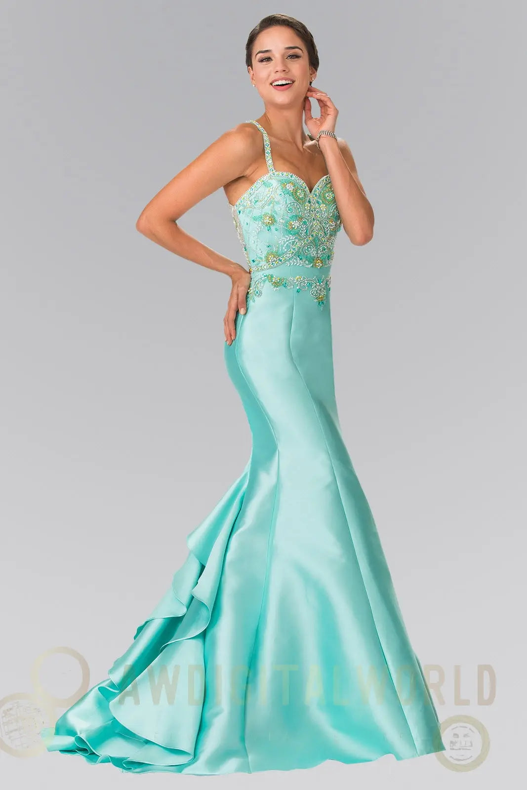 Ruffle-Back Sweetheart Mikado Dress Accented with Beading Details-0