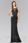 Beads Embellished Jersey Long Dress with Open Back Tux-USA