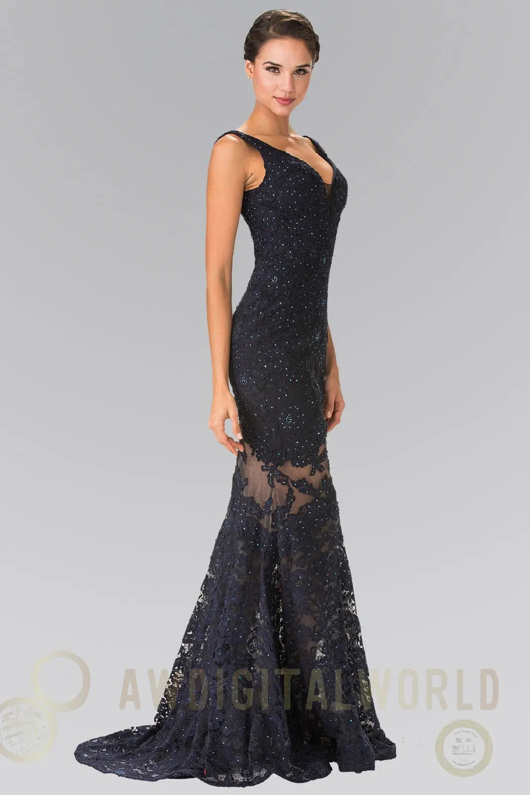 Illusion Cut-Out Lace Long Dress-4