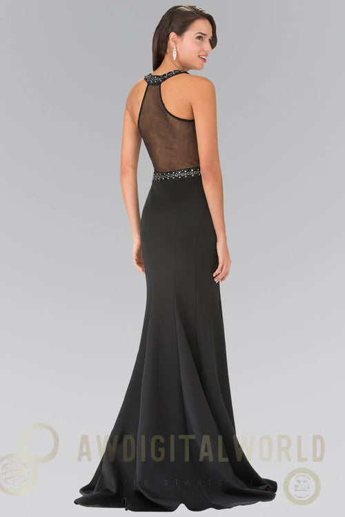 Beads Embellished Bodice Long Dress with Sheer Back-1