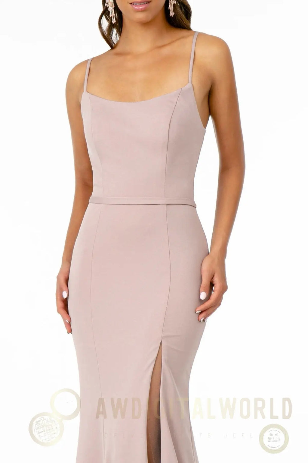 Rome Jersey Illusion Side Slit Long Dress-2