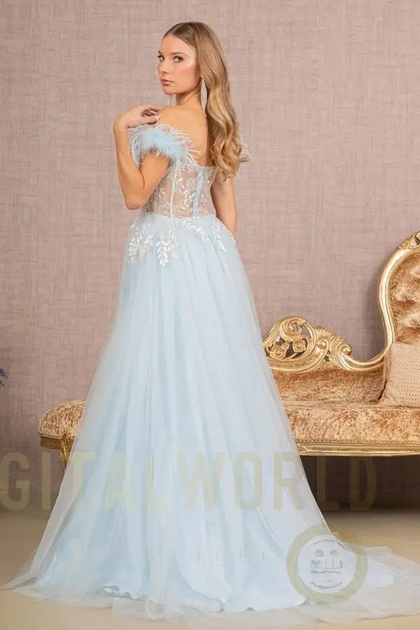 Feather Straps Sheer Bodice Glitter Sequin Mesh A-line Dress-1