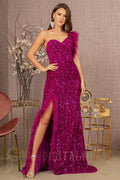 Asymmetric Sleeveless Feather Sequin Velvet Mermaid Dress-0