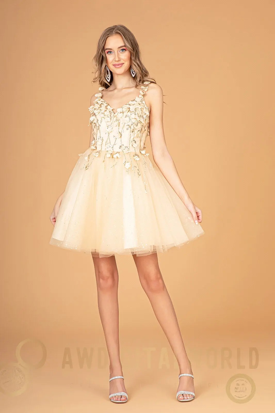 Sequin Floral Applique V-Back Glitter Mesh Homecoming Dress w/ Sweetheart Neckline-6