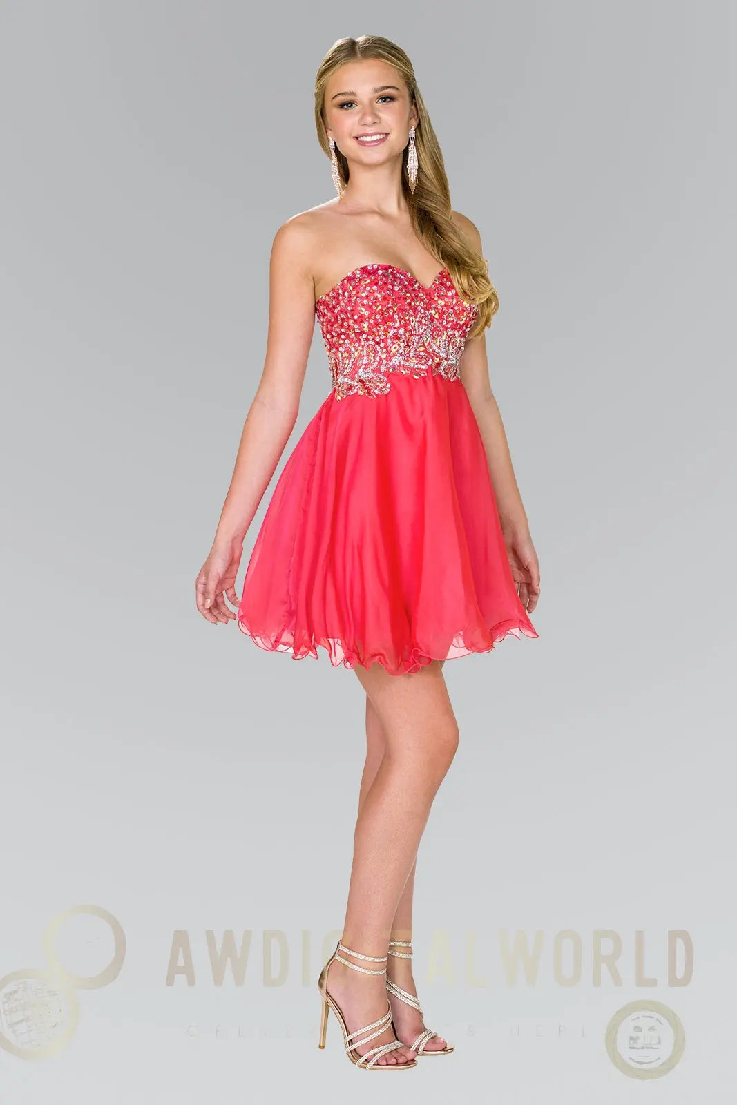 Strapless Sweetheart Short Dress with Jewel and Sequin Embellished Bodice-0
