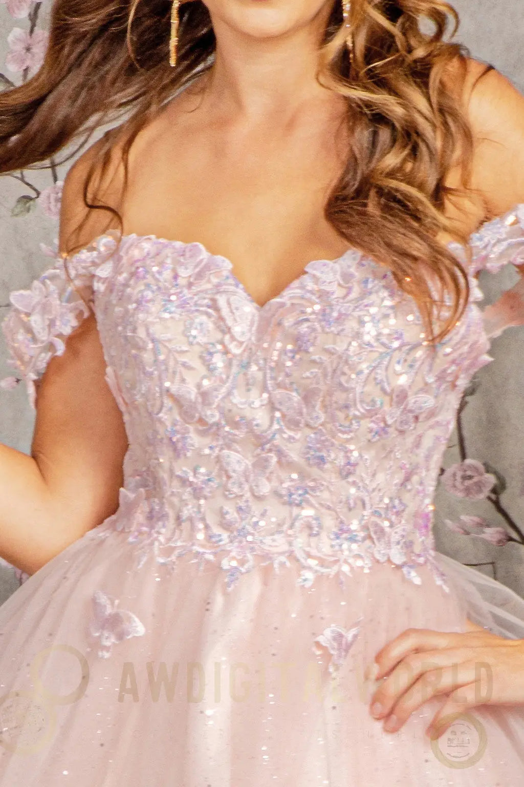 Butterfly Applique Sequin Mesh Babydoll Dress w/ Sheer Straps Tux-USA