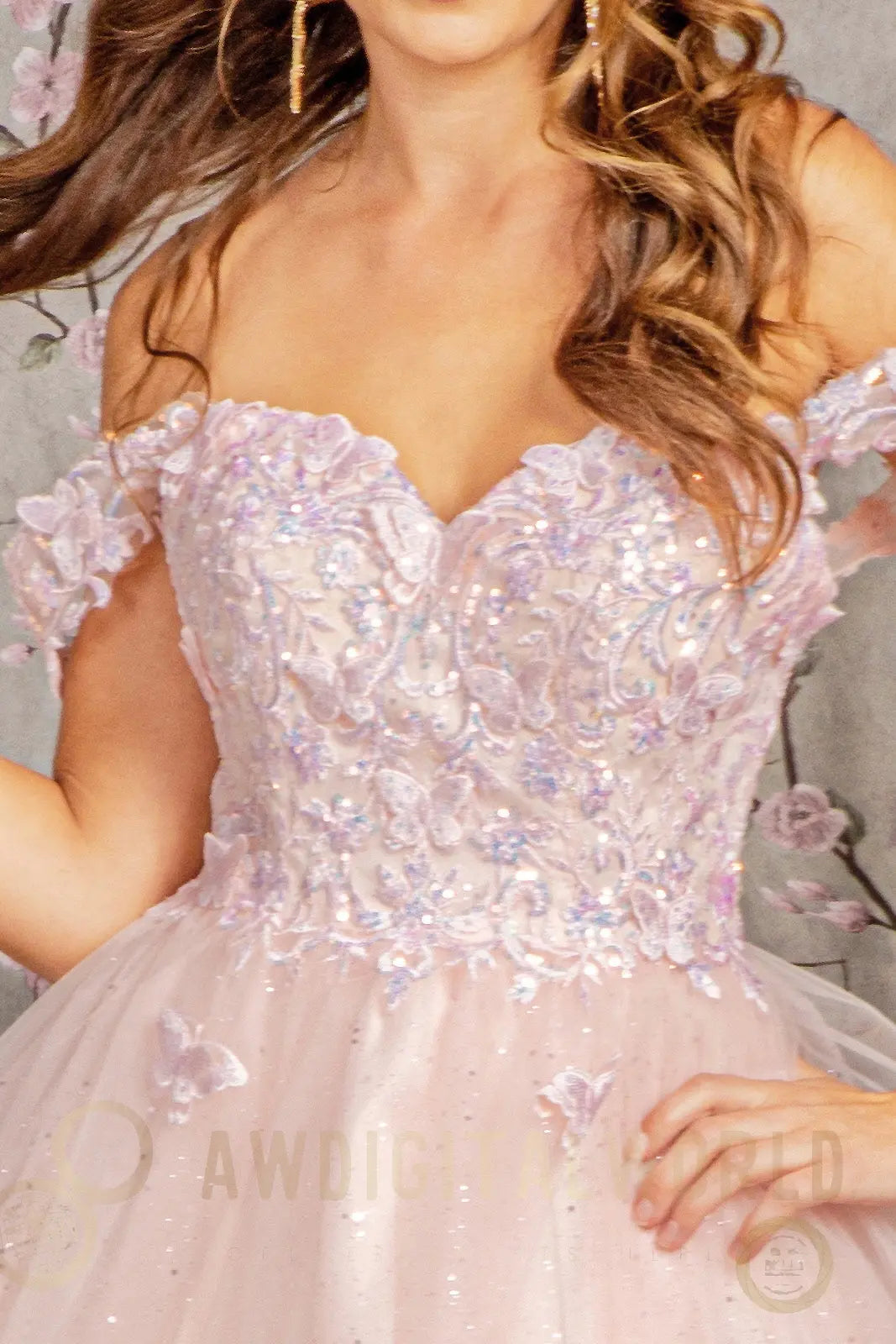 Butterfly Applique Sequin Mesh Babydoll Dress w/ Sheer Straps Tux-USA