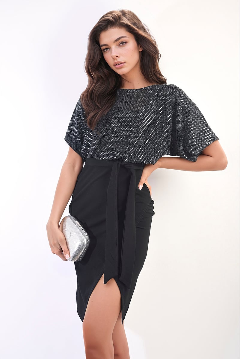 Tie Waist Sequin Midi Dress Moda