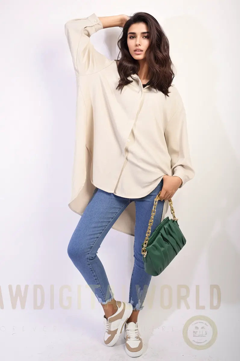 Button Up Oversized Long Back Shirt Dress Moda