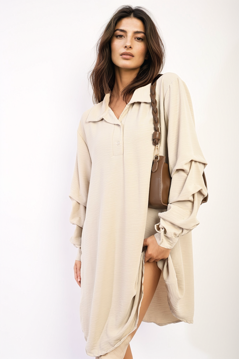 Ruffle Sleeve Pocket Button Front Blouse Dress Moda