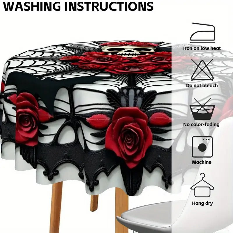 Gothic Skull Roses Round Tablecloth LPT