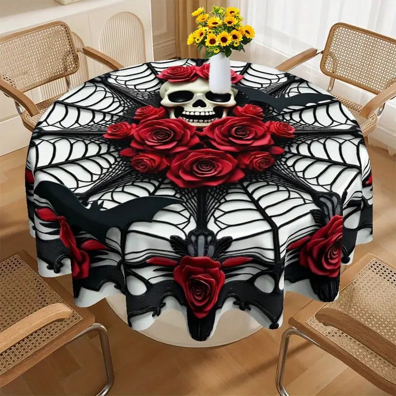 Gothic Skull Roses Round Tablecloth LPT