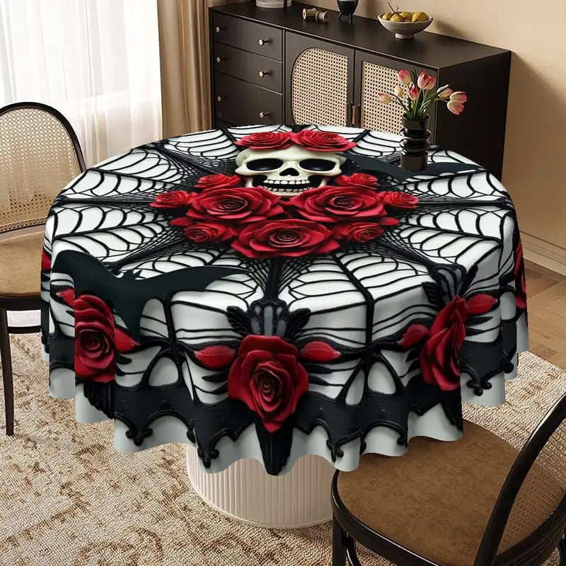 Gothic Skull Roses Round Tablecloth LPT