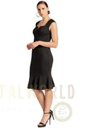 Ivy Dress - Sleeveless seamed stretch Ponte midi mermaid hem dress Peach Dionysus