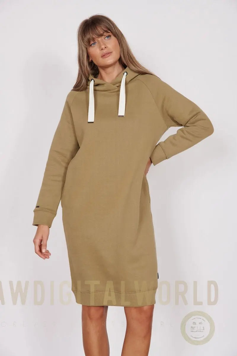 Adrienne Khaki Longline Sweater Dress Jeetly.com